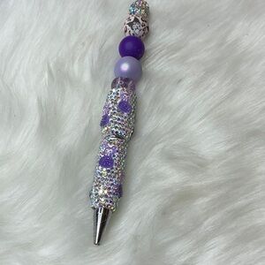 Purple Beaded Pen with Silver Accents